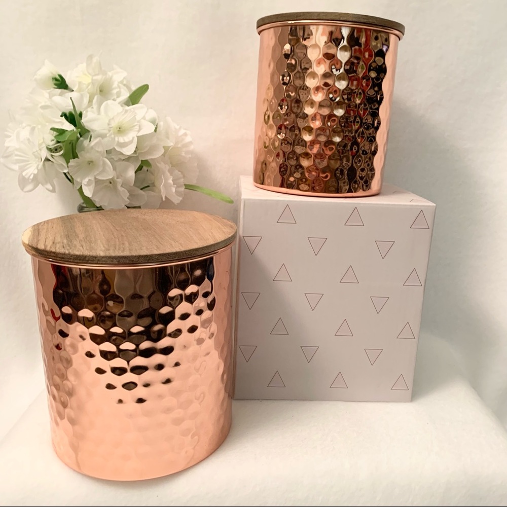 Uncommon James Hammered Copper Canisters Wood Lids - Picture 2 of 7